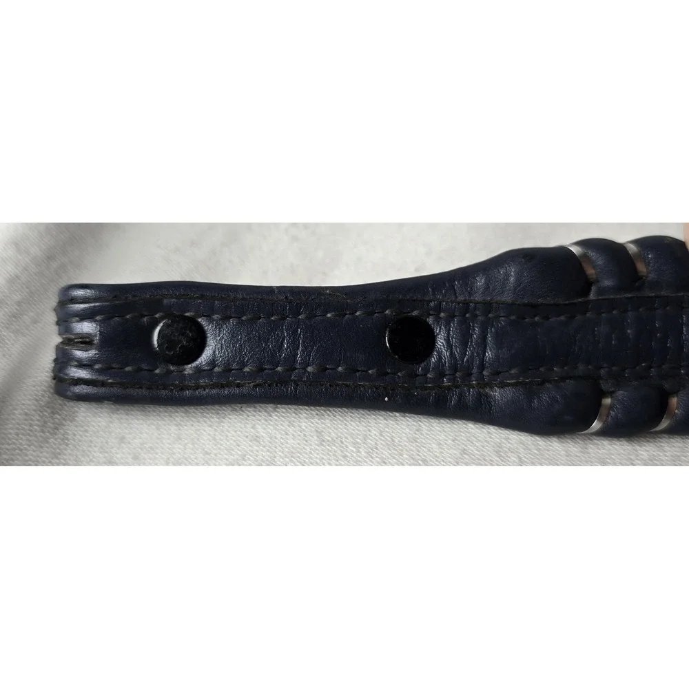 Dun Dee Vintage Belt‎ Strap Full Grain Cowhide Size 28 Blue with Silver Edge